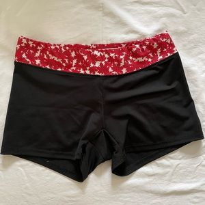 Women’s Black Spandex Shorts with Red Maple Leaves
